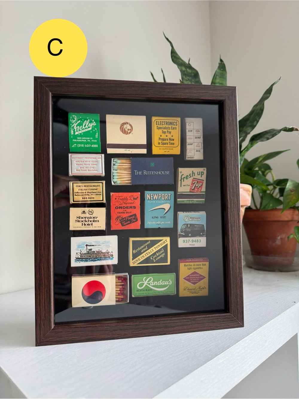 Vintage Matchbook Collection Shadow Box - Brown Frame